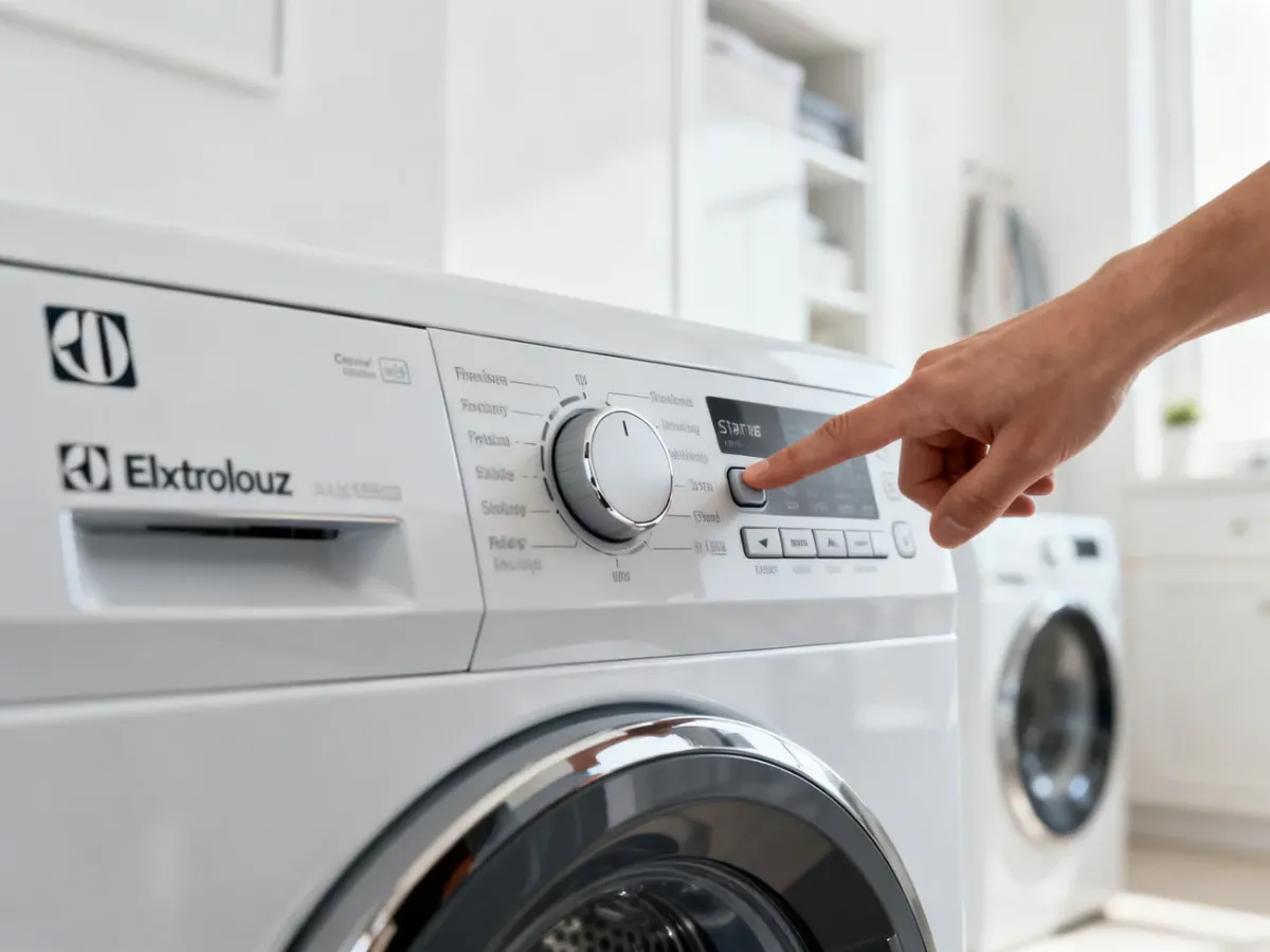 Przytrzymywanie przycisku Start/Pauza na panelu pralki Electrolux