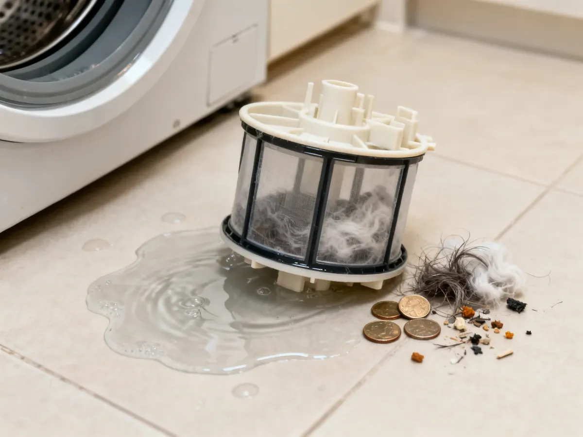 Czyszczenie filtra pompy pralki z zabrudzeń i drobnych przedmiotów