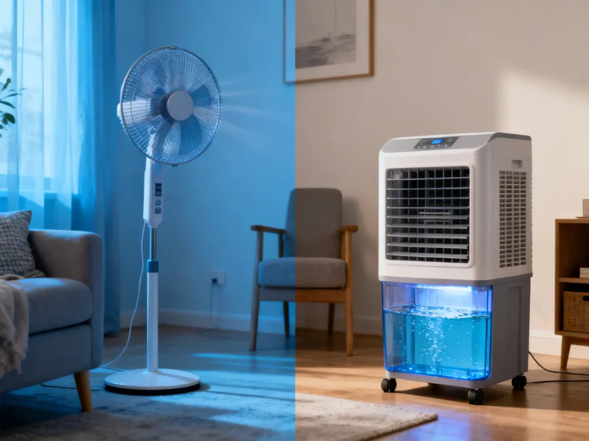 Wentylator i klimator stojące obok siebie w mieszkaniu