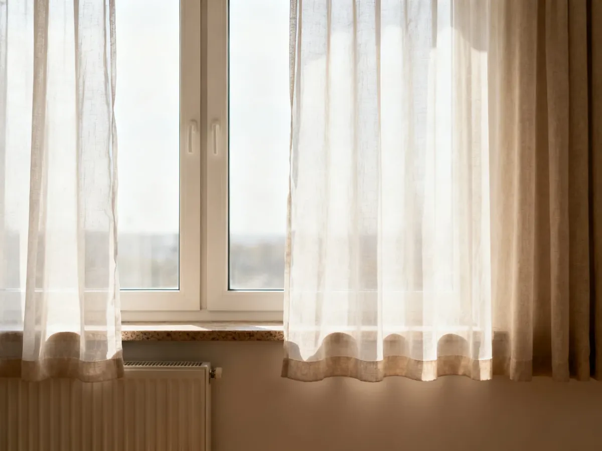 Porównanie krótkiej firany do parapetu i dłuższej firany za parapet