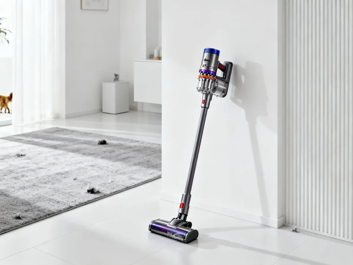 Bezprzewodowy odkurzacz pionowy Dyson w nowoczesnym wnętrzu